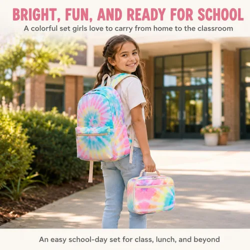 Vista 7 de CAMTOP – Juego de morral y lonchera para niñas de preescolar y primaria, Teñido amarillo., S, Viajar A-Tie Dye Amarillo