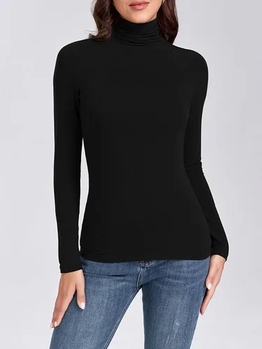 Vista 3 de Camiseta de manga larga con cuello alto para mujer, ajustada, suave, ligera, casual, activa