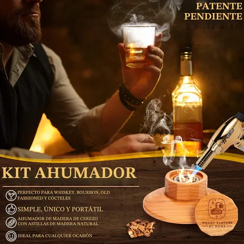 Vista 6 de Kit de ahumador de cócteles – Kit de camarero para ahumar bebidas con antorcha, moldes de hielo esfera, virutas de madera aromática – Kit