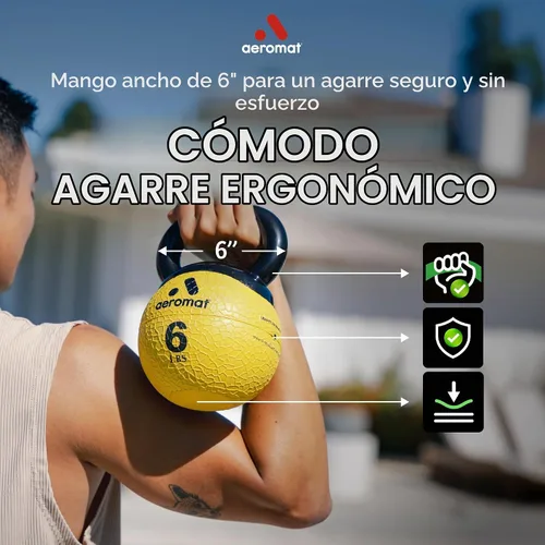 Vista 2 de Aeromat Elite Mini Kettlebells – Weighted Exercise Medicine Ball with Anti-Slip Grip & Wide Handle, Strength Training Kettlebell for Squats