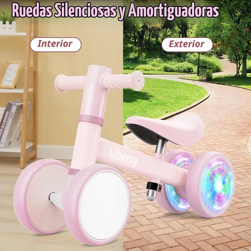 Vista 7 de Liberry Bicicleta de equilibrio para bebés con ruedas iluminadas de 1, 2, 3 años, sin pedales, 4 ruedas de silencio, primer juguete de equitación