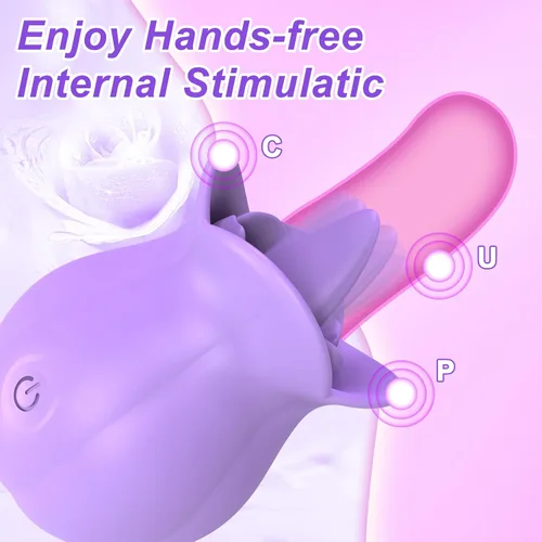 Vista 3 de Vibrador de lengua, juguete sexual de rosa para mujeres, clítoris y lamedor de pezón, estimulador de clítoris con 10 lamiendo la lengua y vibración
