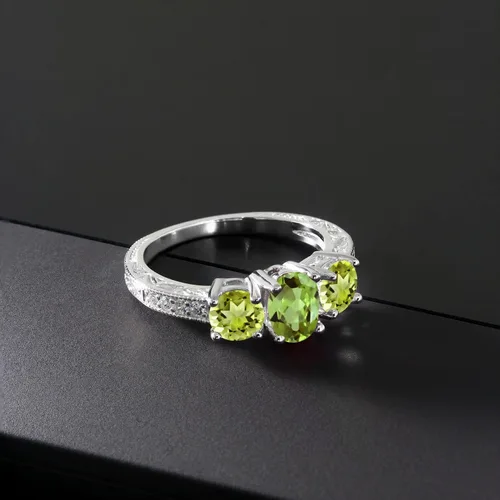 Vista 46 de Gem Stone King Anillo de compromiso de 3 piedras preciosas de oro blanco de 10 quilates con piedra natal y diamantes cultivados en laboratorio