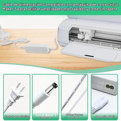 Vista 2 de Cable de alimentación compatible con la máquina de corte Cricut Maker 3, cable de repuesto de alimentación de 24 V CC compatible con adaptador