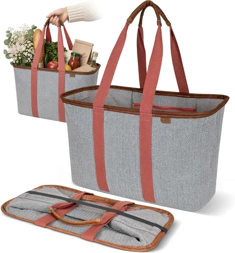 Vista 9 de CleverMade Collapsible LUXE Tote, 30L Foldable Grocery Shopping Bag, Reusable