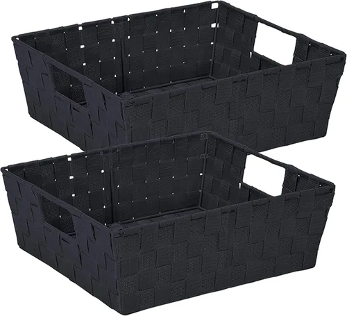 Vista 15 de Simplify Cesta rectangular de acero aleado de 15 x 13 x 5 pulgadas con 2 asas de transporte integradas, color negro
