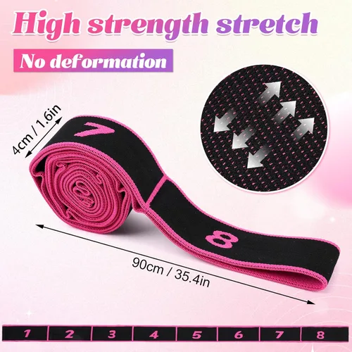 Vista 3 de Bandas de resistencia de fitness con asas, banda ajustable para estiramiento y yoga para todo el cuerpo, banda elástica de entrenamiento de 8