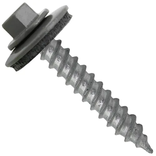 Vista 46 de 12 tornillos para techos de metal gris ABC de 1-1/2 pulgadas, cabezal de arandela hexagonal, arranque automático/roscado, arandela EPDM. 1 bolsa