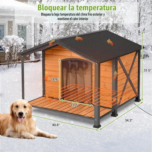 Vista 5 de Casa para perros con calefacción para perros al aire libre con forro aislante para invierno, jaula impermeable de 34 pulgadas para perros pequeños