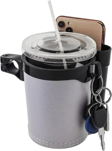 Vista 10 de Portavasos para bicicleta 3 en 1 con gancho para llaves de teléfono celular, soporte universal para botella de agua para caminante/silla de Beige