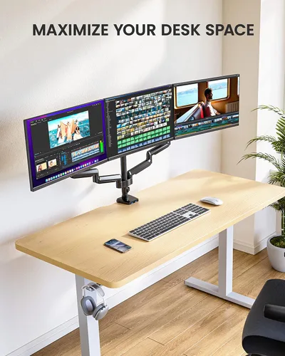 Vista 5 de ErGear Soporte de monitor triple para pantallas de 13 a 27 pulgadas, brazos de monitor triple con USB, soporte de tres monitores resistente