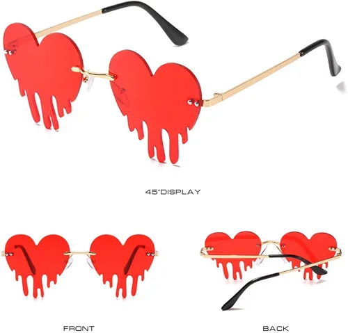 Vista 4 de LASPOR Gafas de sol de corazón derretidor para mujeres y hombres sin llantas gafas de fiesta de goteo de metal dorado sin marco gafas de lágrima