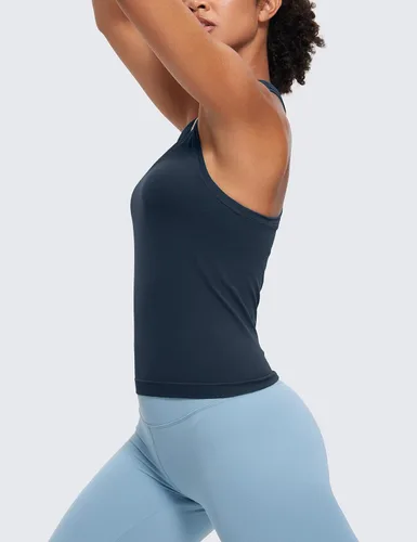 Vista 4 de CRZ YOGA Camiseta sin mangas sin costuras para mujer, espalda cruzada, sin mangas, para entrenamiento, atlética, cuello redondo, para correr, yoga
