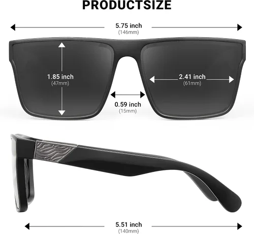 Vista 5 de JIM HALO Gafas de sol polarizadas retro para hombres y mujeres, parte superior plana cuadrada UV400, gafas para conducir, pesca, senderismo, golf