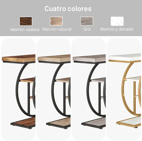 Vista 3 de Tribesigns Mesa de Consola de 41.3 pulgadas, Mesa Industrial de 4 Niveles para Sofá de Entrada con Base Circular, Mesas Decorativas de Madera Oro
