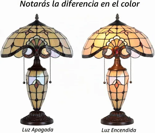 Vista 4 de Bieye L10799 Lámpara de mesa barroca estilo Tiffany, base iluminada, 14 pulgadas de ancho x 21 pulgadas de alto