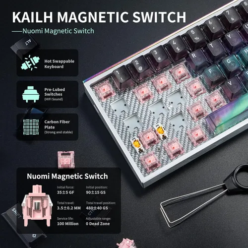 Vista 2 de Hexgears MAG68 - Cable de teclado mecánico para juegos al 65%, interruptor magnético, teclado intercambiable en caliente, carcasa de aluminio