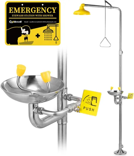 Vista 7 de CGOLDENWALL Estación de lavado de ojos de ducha de emergencia Safty Shower Combinación Estación de lavado de ojos con ducha, hilo NPT, con señal