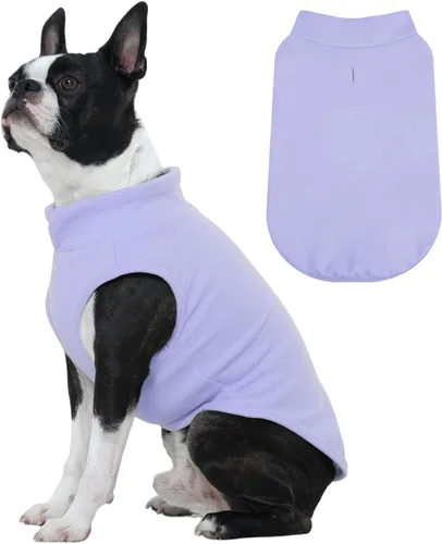 Vista 35 de FUAMEY Chaleco de forro polar para perros pequeños, sudaderas cálidas y elásticas para perros con agujero para correa, suéter suave de cuello alto