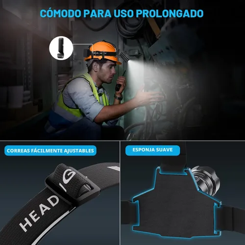 Vista 5 de Sinvimes Linterna frontal recargable LED de 4000 lúmenes altos, lámpara de cabeza de batería de larga duración de 95 horas con 5 modos e