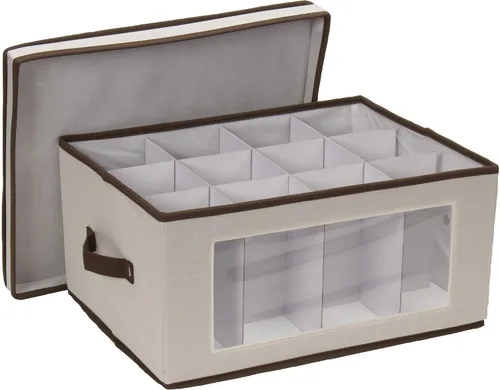Vista 9 de Household Essentials Caja de almacenamiento para copas de vino tipo globo, estructura resistente y asas, panel con ventana, tapa completamente