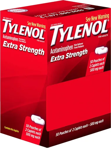 Vista 3 de Tylenol (R) Fuerza extra, dosis de 2 cápsulas, 100 cápsulas en total, 500 mg cada uno