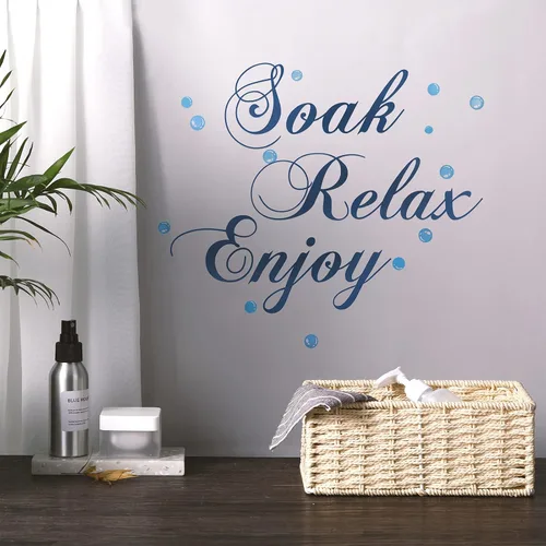 Vista 6 de Xuniea Calcomanías azules de pared de baño, Soak Relax Enjoy Spa, calcomanías de decoración de pared impermeables para dormitorio, baño, cocina