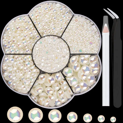 Vista 38 de BELLEBOOST 5600 piezas ABS Perlas Beige Redondas con Parte Posterior Plana con Herramientas de Recolección para Arte de Uñas, Decoración Facial