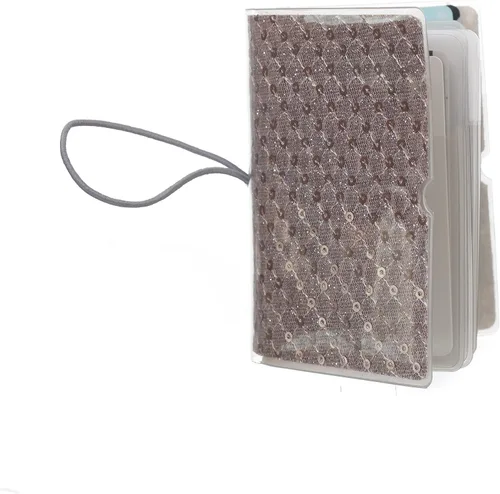 Vista 4 de Soporte para tarjetas de crédito para mujeres, soporte para cupones de tarjetas de fidelidad y organizador con 32 ranuras para tarjetas, lentejuelas