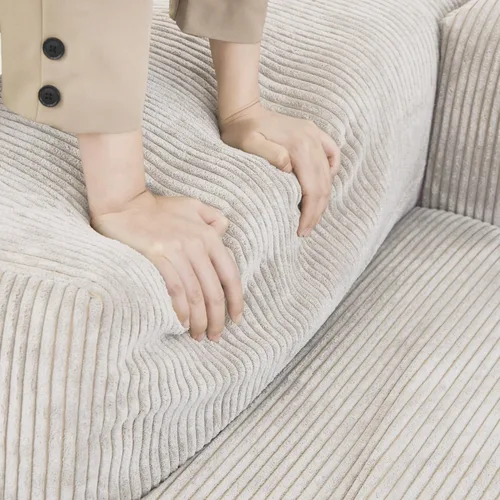 Vista 9 de WJShome Cloud Couch Sofá Seccional Modular, Sofá en Forma de L de 102 pulgadas con Otomana, Sofá de Pana Beige de 3 Asientos, Sofá Seccional