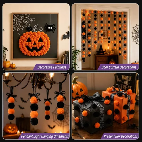 Vista 6 de Veroave Pompones negros, 150 pompones de 1 pulgada para manualidades, bolas de soplo, manualidades y manualidades para decoración de manualidades