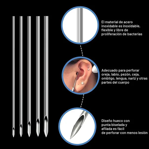 Vista 3 de Rayyl Juego de herramientas para piercing corporal - Kit de piercing de 42 piezas con agujas de piercing de 12G 14G 16G 18G 20G, pinzas de piercing