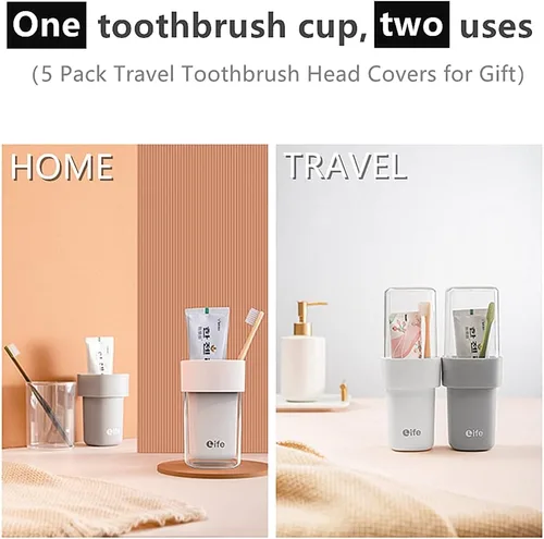 Vista 2 de Estuche para cepillos de dientes de viaje con 5 cabezales de cepillo de dientes, soportes cubiertos para cepillos de dientes regulares y eléctricos