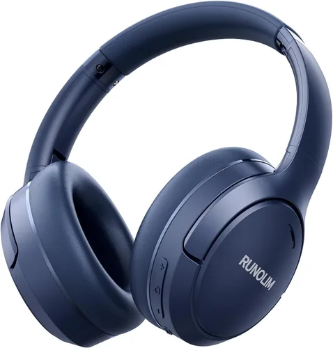 Vista 12 de RUNOLIM - Audífonos híbridos con cancelación activa de ruido, inalámbricos con Bluetooth, con micrófono, 70 horas de reproducción, plegables