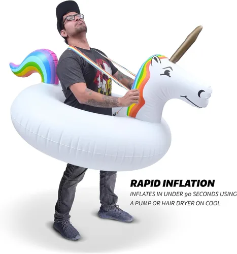 Vista 6 de GoSports GoFloats - Tubo de disfraz de unicornio, unicornio inflable gigante con tirantes, blanco, 45 x 36 pulgadas
