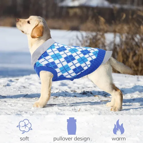 Vista 6 de Kuoser Suéter para Perro Suéter a Cuadros para Perro con Agujero para Arnés, Diseño Polo Tejido para Cachorro Suéter de Otoño e Invierno para Perros