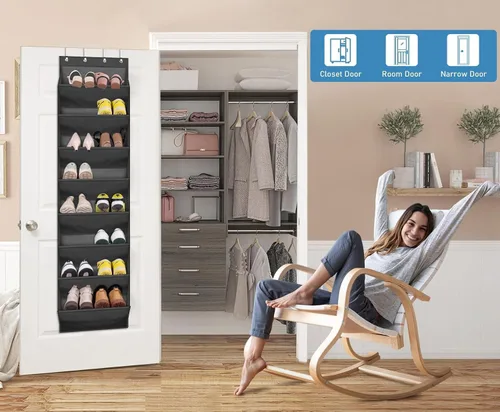 Vista 3 de KEETDY Organizador sobre la puerta con 8 bolsillos profundos, estante colgante para colgar el armario se adapta a 20 pares, soporte para zapatos