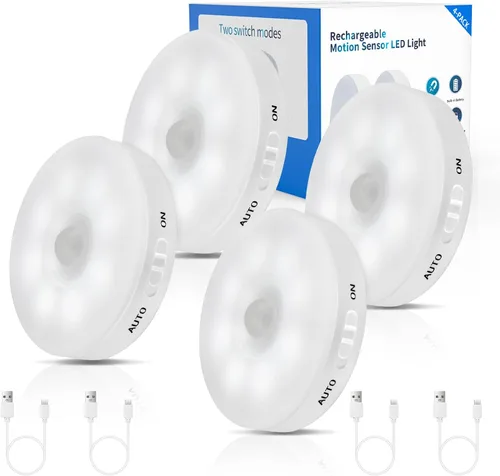 Vista 9 de Luz de sensor de movimiento LED recargable mejorada para interiores, batería brillante y duradera, luces de disco adhesivas con sensor de movimiento