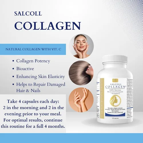 Vista 5 de Salcoll Pure Marine - Cápsulas de colágeno para la piel (120 unidades) – Suplemento antienvejecimiento para mujeres y hombres, aumenta el colágeno