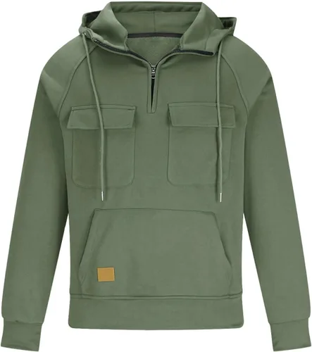 Vista 3 de MFNDVD Sudadera con capucha para hombre con cremallera de un cuarto con bolsillo de carga, sudadera táctica con capucha rompevientos, chaqueta