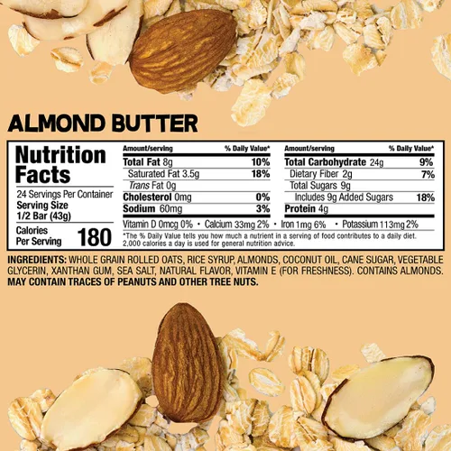 Vista 3 de Bobo's Barras de mantequilla de almendra y avena, sin gluten, sin OGM, avena integral, paquete de 12 Barritas de aperitivo Para llevar Hechas