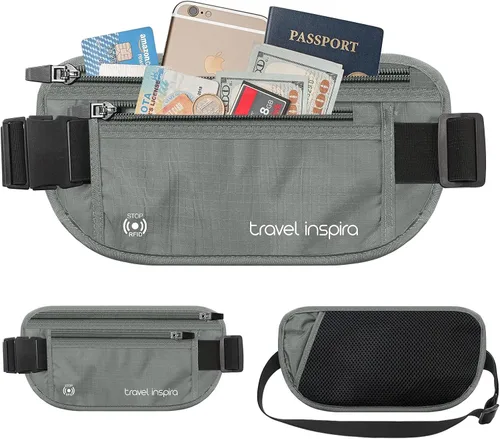 Vista 2 de travel inspira Cinturón de dinero de viaje, soporte delgado para pasaporte, bolsa de viaje con bloqueo RFID para proteger efectivo, tarjetas