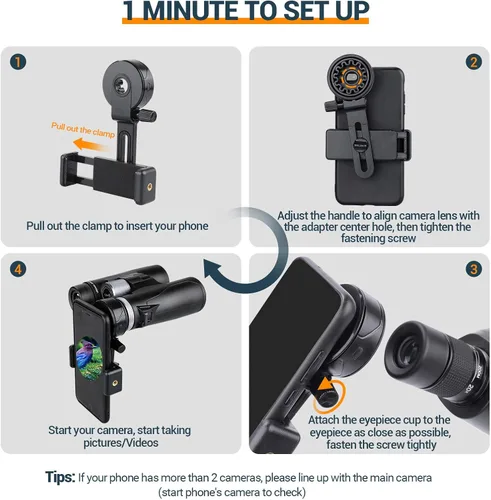 Vista 4 de LAKWAR Adaptador de teléfono para telescopio, soporte universal para teléfono celular, monóculos, microscopio, alcance de observación, telescopio