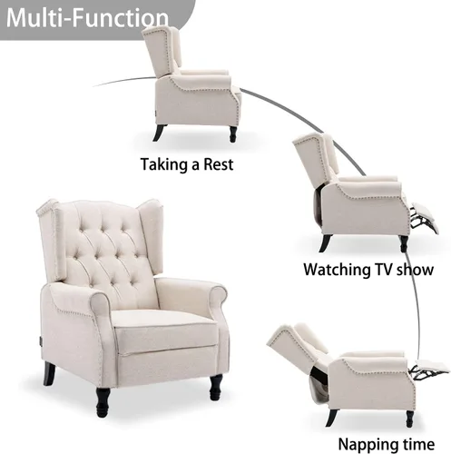 Vista 7 de Wingback - Silla reclinable, moderna silla con brazo para sala de estar, dormitorio, oficina, cine en casa, color beige