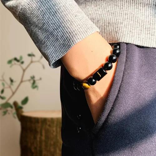 Vista 49 de SUMMER LOVE Regalos para el Día del Padre, pulsera con inicial de piedra de ónix negro de 0.394 pulgadas para hombres, pulsera de cuerda trenzada