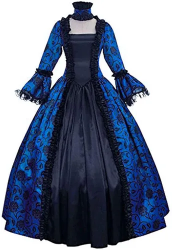 Vista 3 de Wraith of East Vestido medieval de reina vitoriana, gótico, encaje con mangas acampanadas, vestido de baile renacentista, disfraz de vampiro