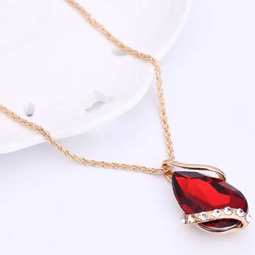 Vista 3 de Ezing Colgante de cristal de las mujeres chapado en oro collar de cadena pendiente conjunto de joyería