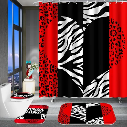Vista 7 de Poedist - Juego de cortinas de ducha para baño, 4 piezas, diseño de leopardo azul brillante, incluye cortinas de ducha y tapetes para baño