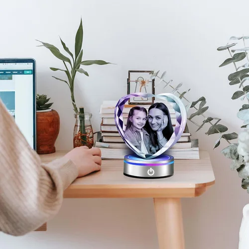 Vista 6 de Foto de cristal 3D personalizada, regalos personalizados para mujeres, mamá, marco de fotos de cristal, regalos de aniversario personalizados