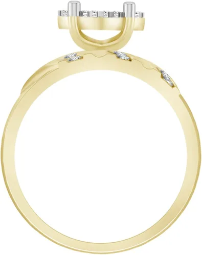Vista 2 de Eternal Bliss 110 cttw Anillo de compromiso de boda con forma marquesa de diamante natural redondo en oro amarillo sólido de 10 quilates